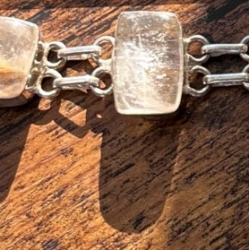 Vintage Chunky Quartz Bracelet Sterling Silver Positive Energy Gemstones - Picture 15 of 16